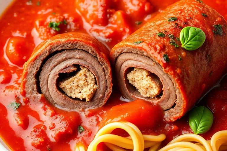 Italian Beef Braciole in Sunday Gravy